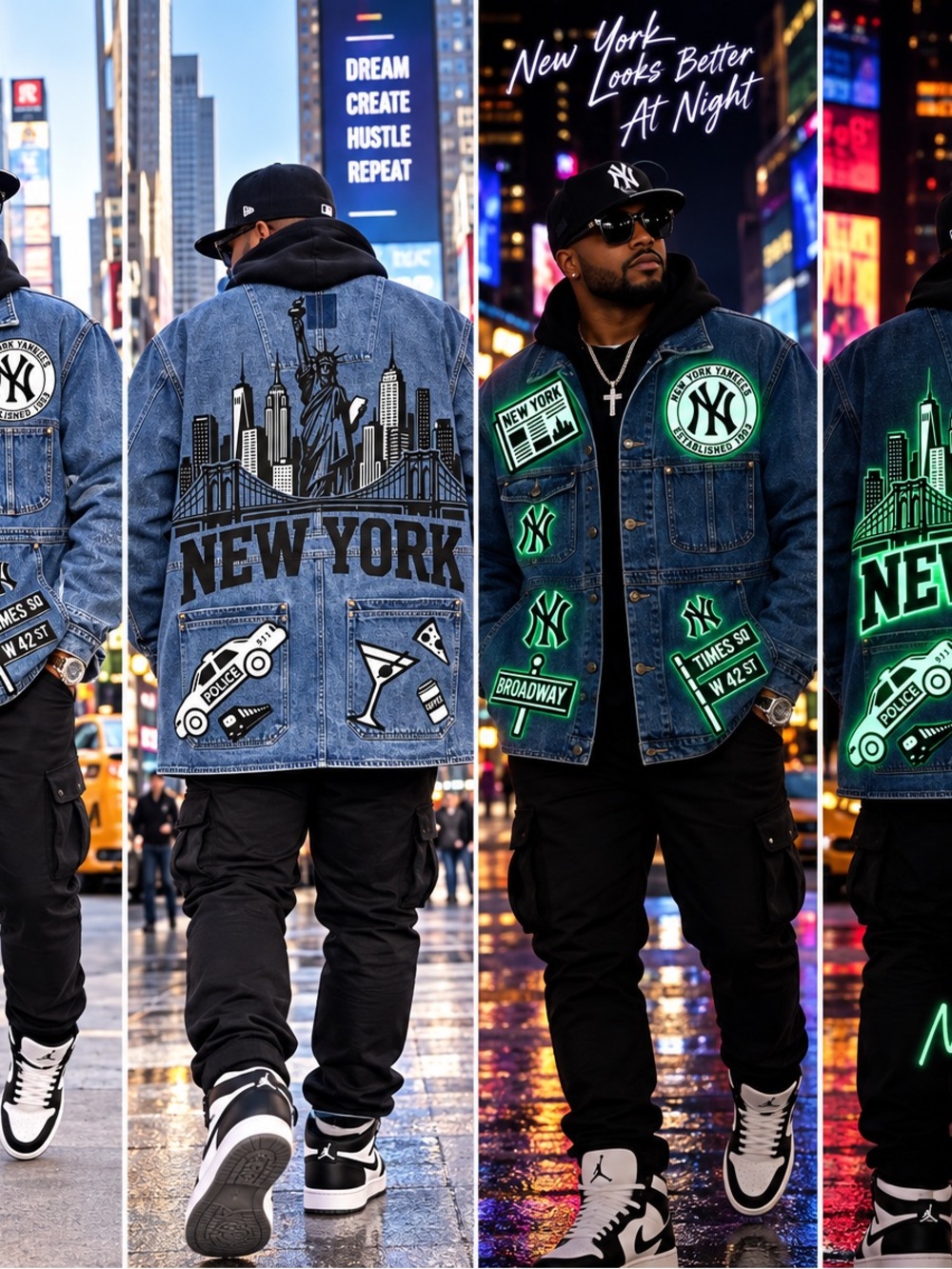 New York Denim Jacket Black/White with Glow in the dark Accents. MXL/WXXL